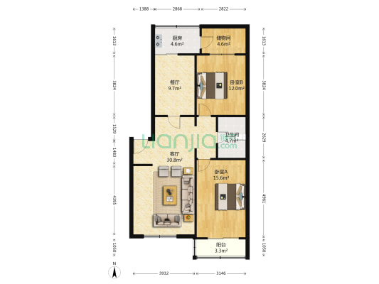 新华里(西青区) 2室2厅1卫 100平方