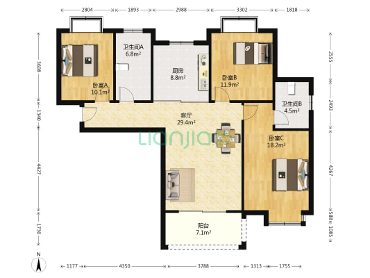 果园新村 3室1厅2卫 171平方