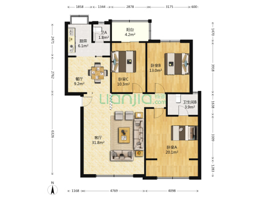 省工商局宿舍 3室2厅2卫 125平方