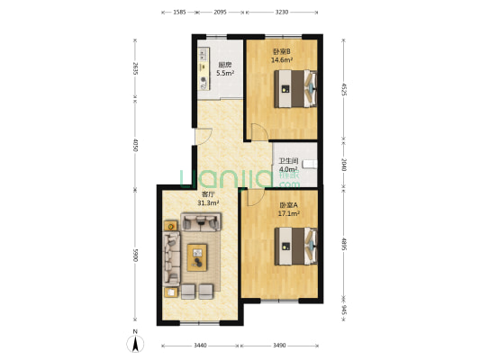 上台花园A区 2室1厅1卫 111平方