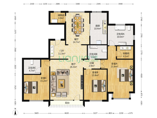 泛海容郡 3室2厅3卫 211平方