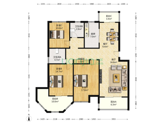 金色尚城 3室2厅2卫 121平方
