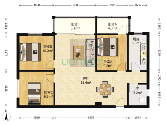 绿佳花园 3室1厅1卫 99平方