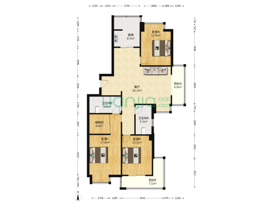 明华清园 3室1厅2卫 152平方