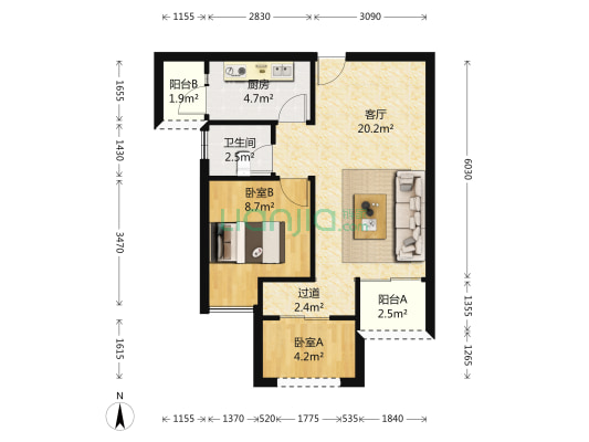 银翔城盛世豪庭 2室1厅1卫 58平方