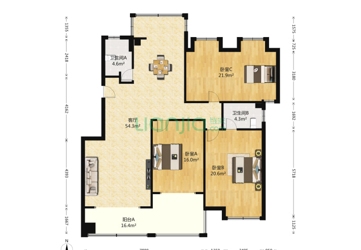3室1厅2卫143.23㎡-南京爱涛翠湖花园户型图
