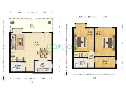 光宇阳光新世界 2室1厅2卫 61平方