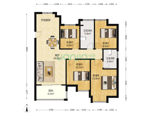 御景嘉苑 4室1厅2卫 117平方