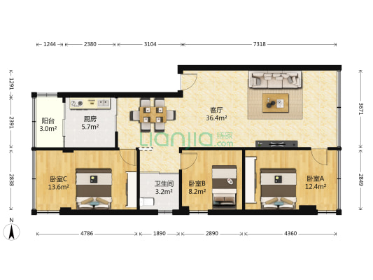 73区 3室1厅1卫 93平方