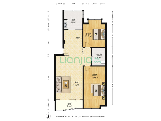 瑞海花园 2室1厅1卫 115平方