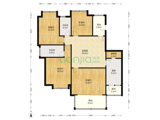 南城都汇汇雅园二期 4室1厅2卫 142平方