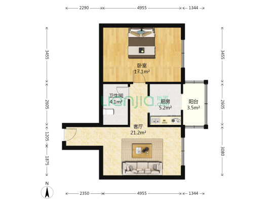 新都花园 1室1厅1卫 69平方