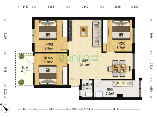 长柏路社区第一小区 3室1厅1卫 81平方