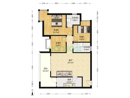 七彩华府 3室1厅2卫 202平方