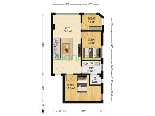 西苑大厦 2室1厅1卫 58平方
