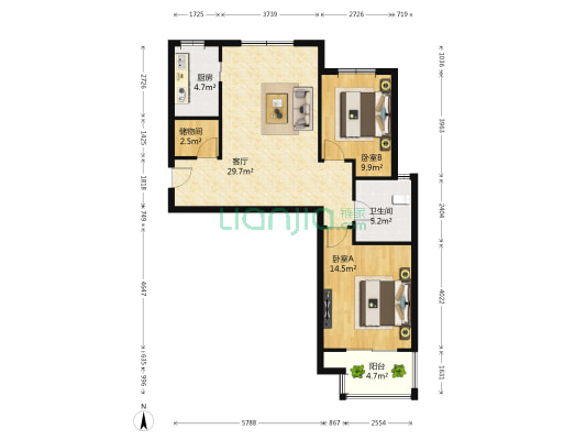 北景园枫丹苑 2室1厅1卫 88平方