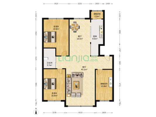 国税繁荣小区 2室2厅1卫 153平方