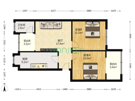 前进路铁路巷公交家属院 2室1厅1卫 73平方