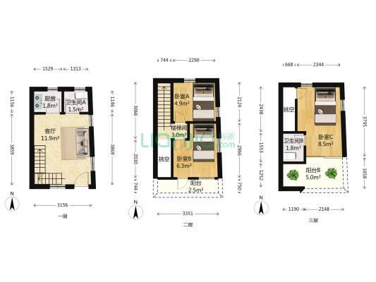 康王中路 3室1厅2卫 49平方