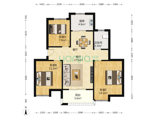 祥源城三期 3室1厅1卫 89平方