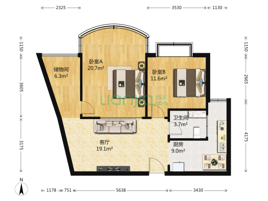 恒峰步行街 2室1厅1卫 80平方