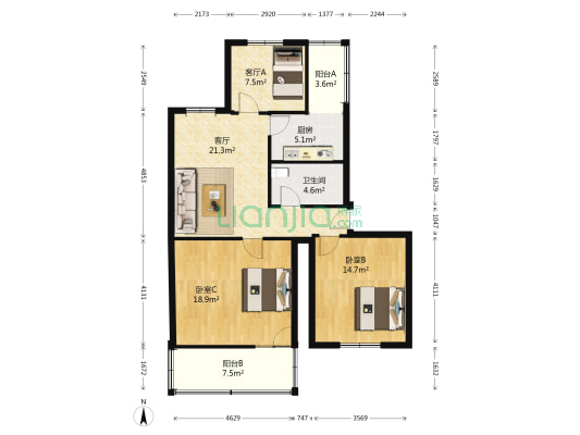 万家寨 2室2厅1卫 101平方