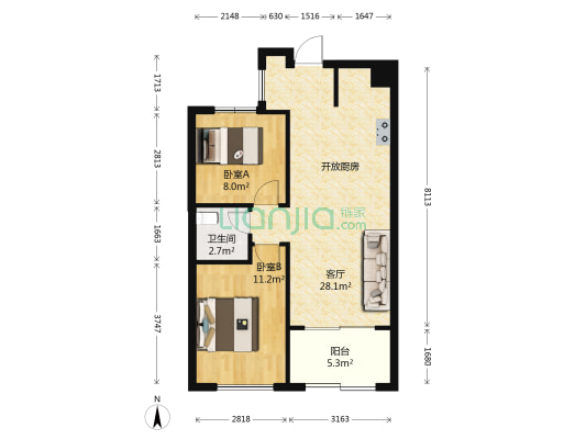 博仕后官邸 2室1厅1卫 65平方