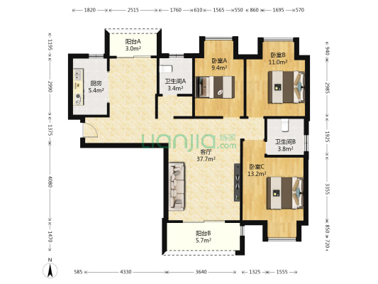 电建地产盛世江城 3室1厅2卫 126平方