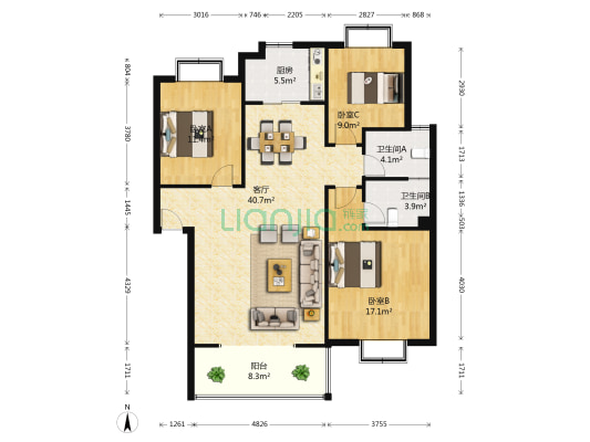 富兴嘉城 3室1厅2卫 111平方