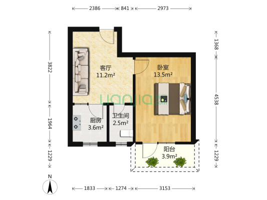 硚北社区 1室1厅1卫 45平方