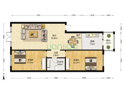 新马路 2室2厅1卫 117平方