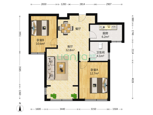 海信慧园一区 2室1厅1卫 91平方