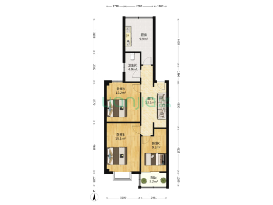 列电社区 3室1厅1卫 81平方