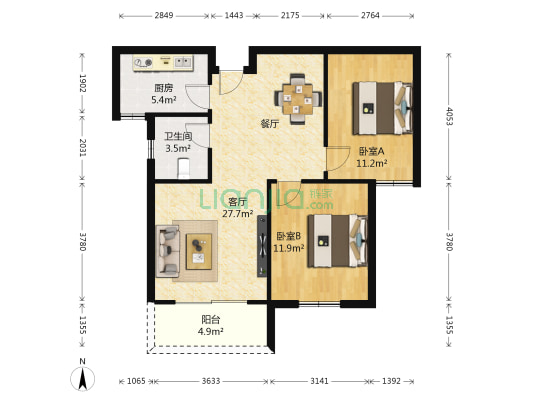文昌雅居 2室1厅1卫 93平方