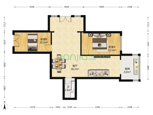 锦江公寓 2室1厅1卫 88平方