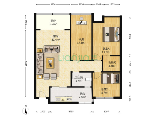 香林华府(江津) 3室1厅1卫 108平方