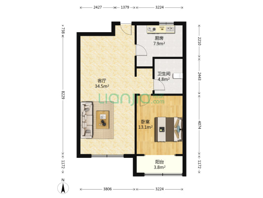 海岸阳光 1室1厅1卫 80平方