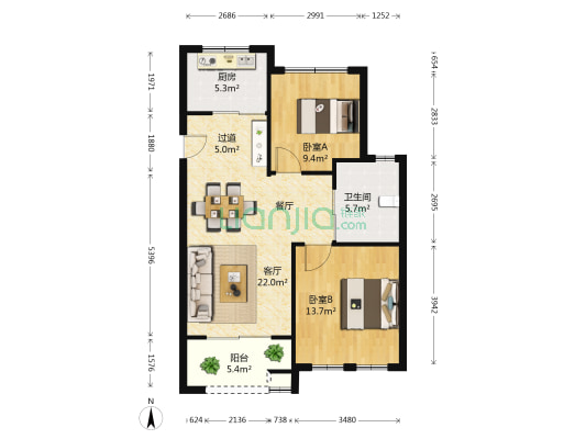 乌镇雅园 2室1厅1卫 90平方