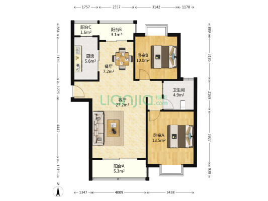 新沪东公寓 2室2厅1卫 102平方