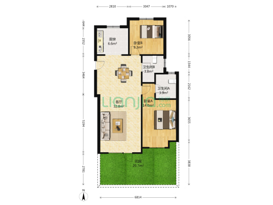 金地檀境 2室1厅2卫 98平方