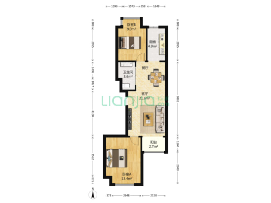 荣盛盛京绿洲 2室1厅1卫 76平方