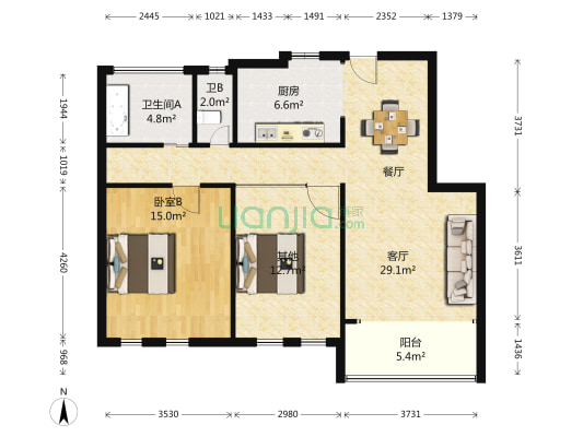 南山雨果西区 1室1厅2卫 90平方