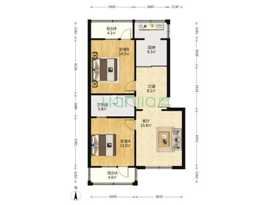 亚利 2室1厅1卫 92平方