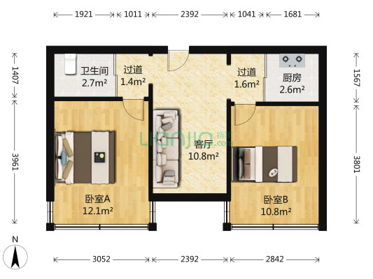 隆礼胡同 2室1厅1卫 49平方
