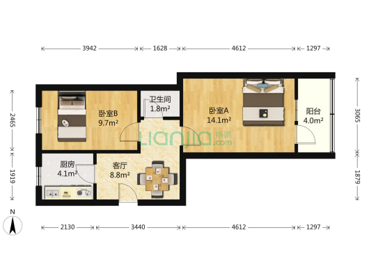 景王坟 2室1厅1卫 54平方