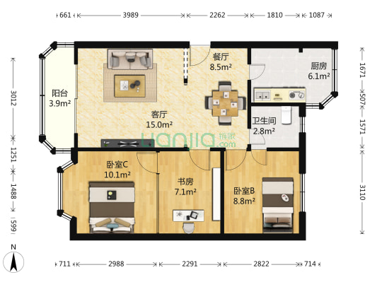 德兴城花园 3室2厅1卫 81平方