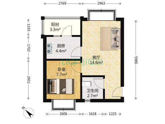 檬梓苑 1室1厅1卫 41平方