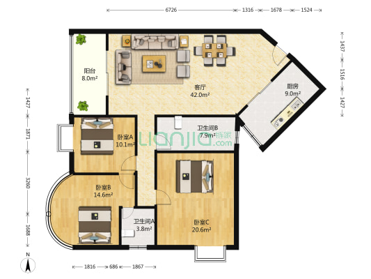 舒苑大厦 3室1厅2卫 145平方