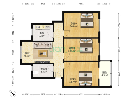 襄阳市交通实业开发总公司家属院 3室1厅1卫 95平方