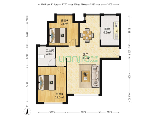 瑞都公园世家南区 2室1厅1卫 93平方